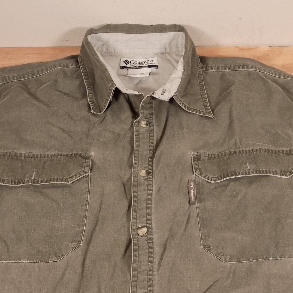 Columbia Sportswear Mens 2XL XXL Long Sleeve Button Up Shirt Green 100% Cotton
